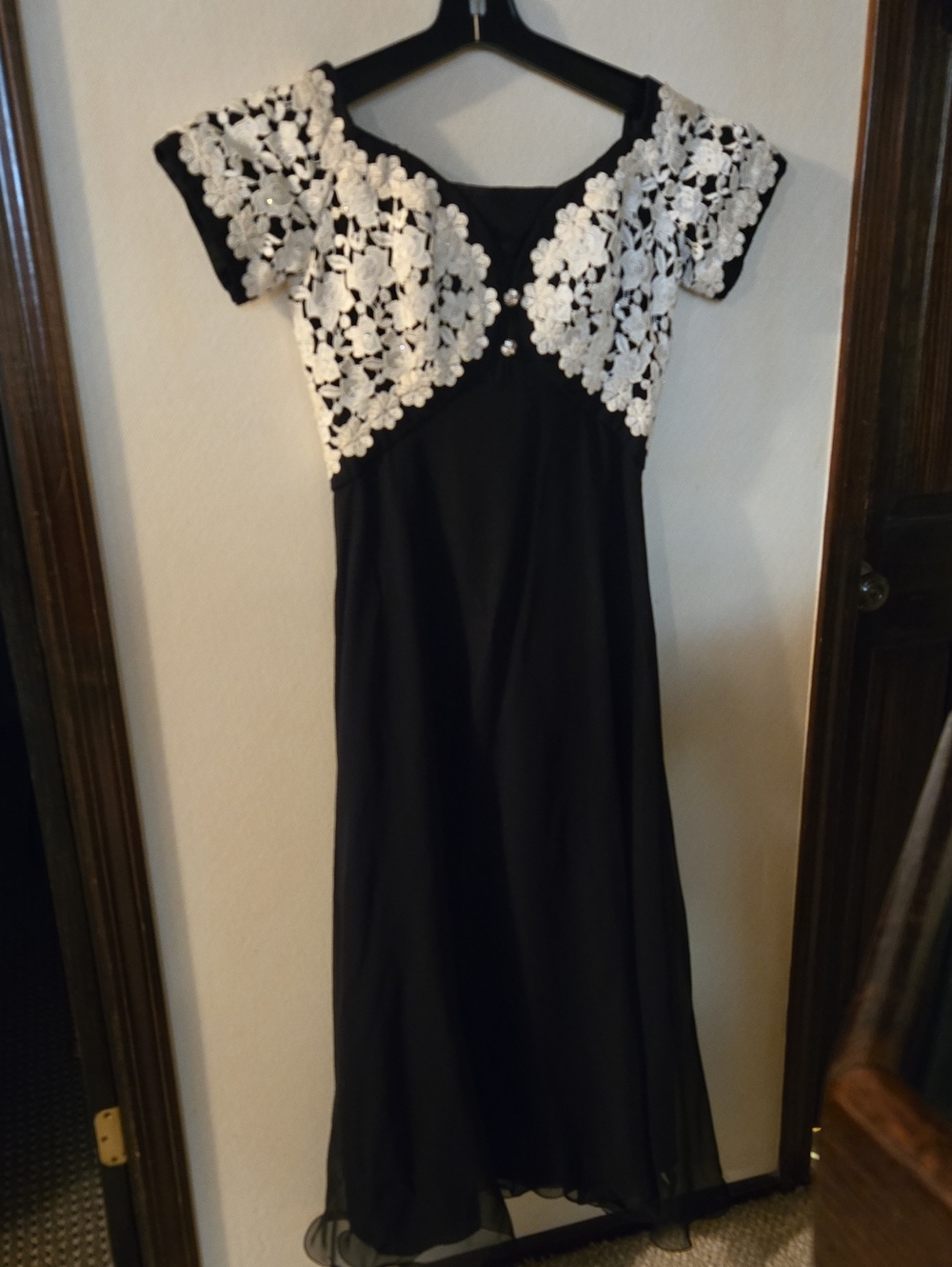 Rose Taft Black Dress with White Floral Lace